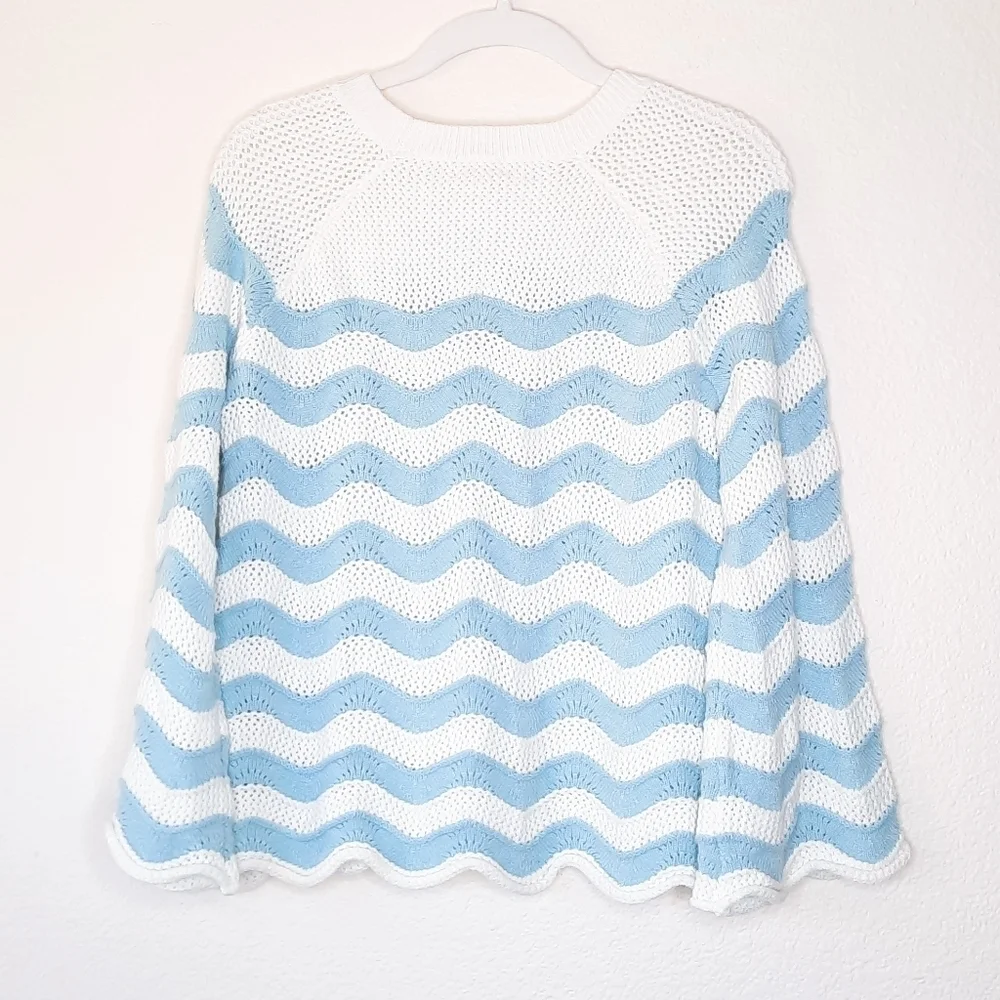 Greige Blue & White Lose Knit Granny Sweater S